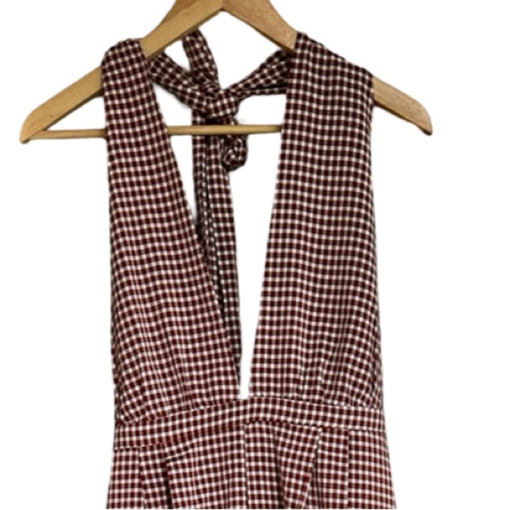 Cider Brown Gingham Plunge V-Neck One Piece Wide Leg Pantsuit Jumpsuit Size XL - Picture 13 of 16